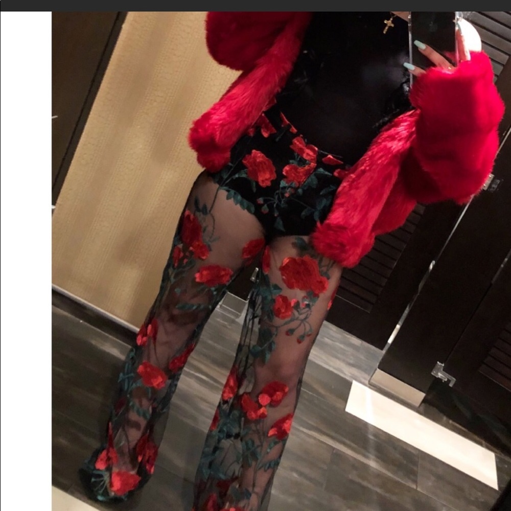 Embroidered floral pants